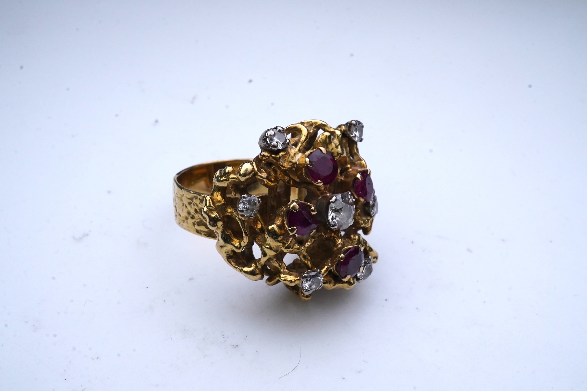 A ruby and diamond cocktail ring, 1970s